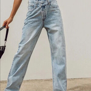 Princess Polly Holly Asymmetrical Straight Leg Jeans Size 2